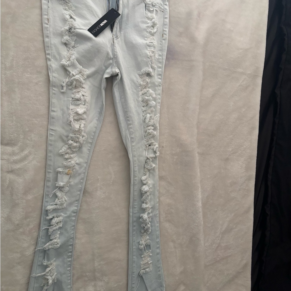 Fashion Nova Ripped Light Blue Skinny Jeans